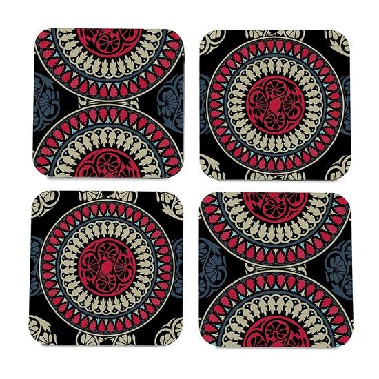 Wooden Drink Coasters Multi Mandala Design Set of 4 Tabletop Square Coasters for Tea Coffee Cups, Mugs, Beer Cans, Bar Glass