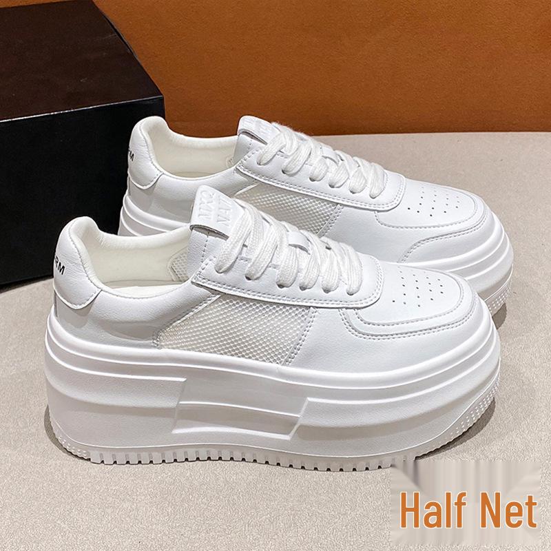 

Women’s White Genuine Leather Platform Shoes - Spring 2025 Collection: Thick Sole, Breathable, Versatile with Hidden Heel, Casual Style. Size 34