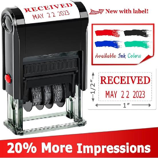 Date Stamp with MAILED Self-Inking Office Rubber Date Stamp Custom UPLOADED Phrase Date Stamp for Business 12-Year Band Red 2024 (Shipped) Received