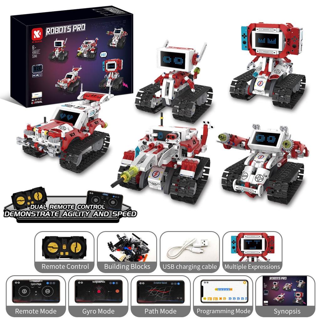 5-in-1 Robot Programming Building Blocks Educational Toy for Kids - Digital Display Remote Control