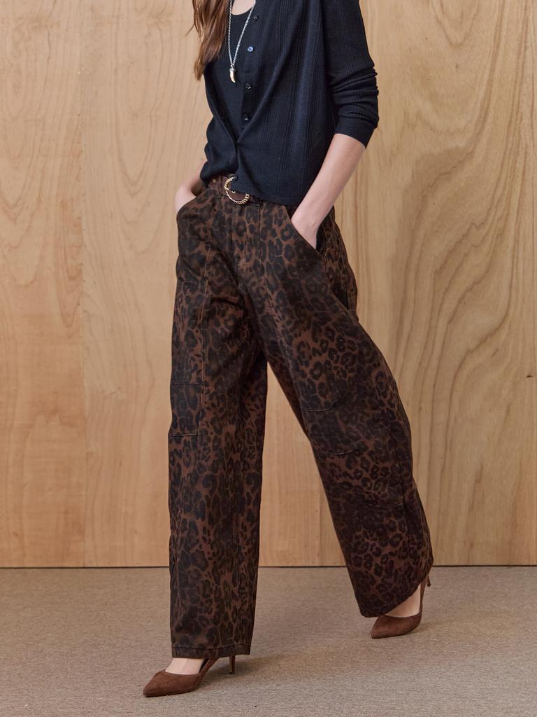 MAXZA Vintage Leopard Curved Wide Cotton Pants