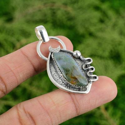Daughters Day Deal 925 Silver Natural Solar Moss Agate Bezel New Pendant Jewelry