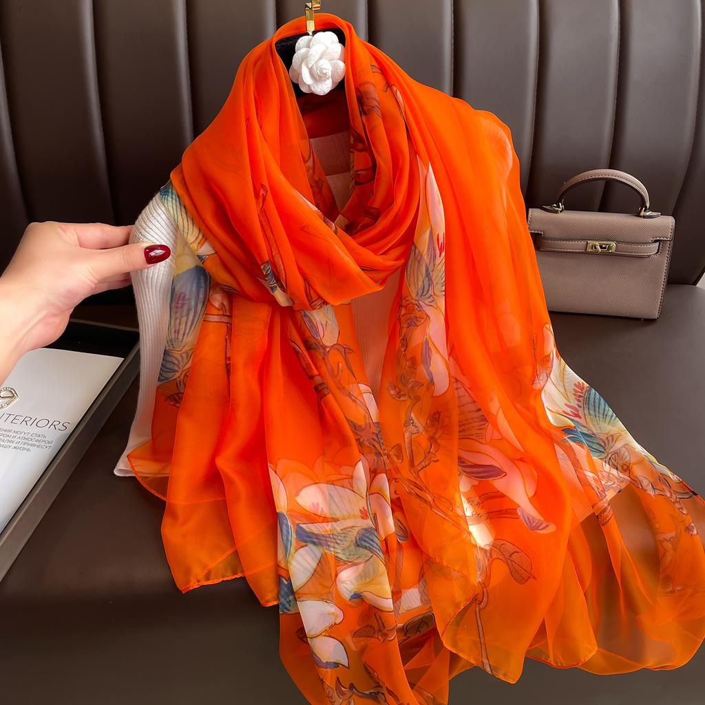 Elegance Scarf Spring Summer Women Beach Sunscreen Fashion Soft Shawl High Quality Silk Lady Popular Print Scarves Hijab