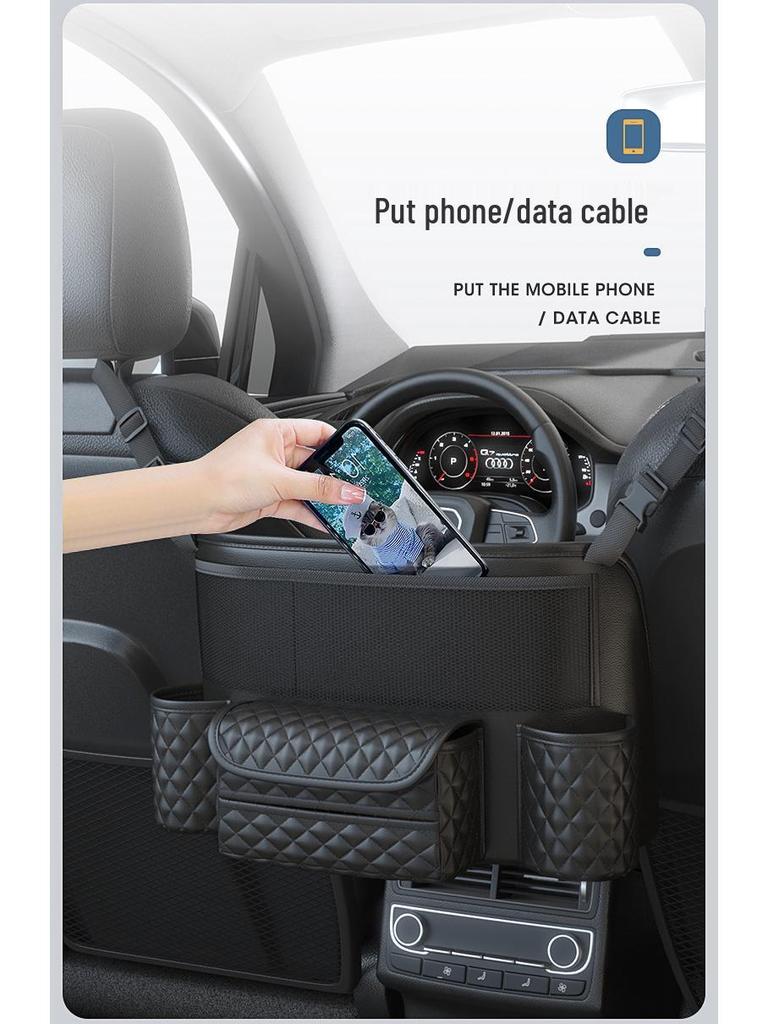 Organizér do mezery a na zadní stranu autosedačky z Nappa kůže: Multifunkční úložný vak