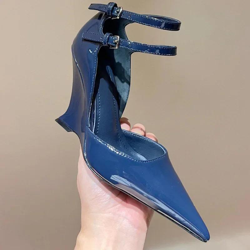 Lady Sexy Slope Heels Woman Ankle Strap Dress Wedding Shoes Party Sandalias De Mujer Luxury Sandals Women Designers