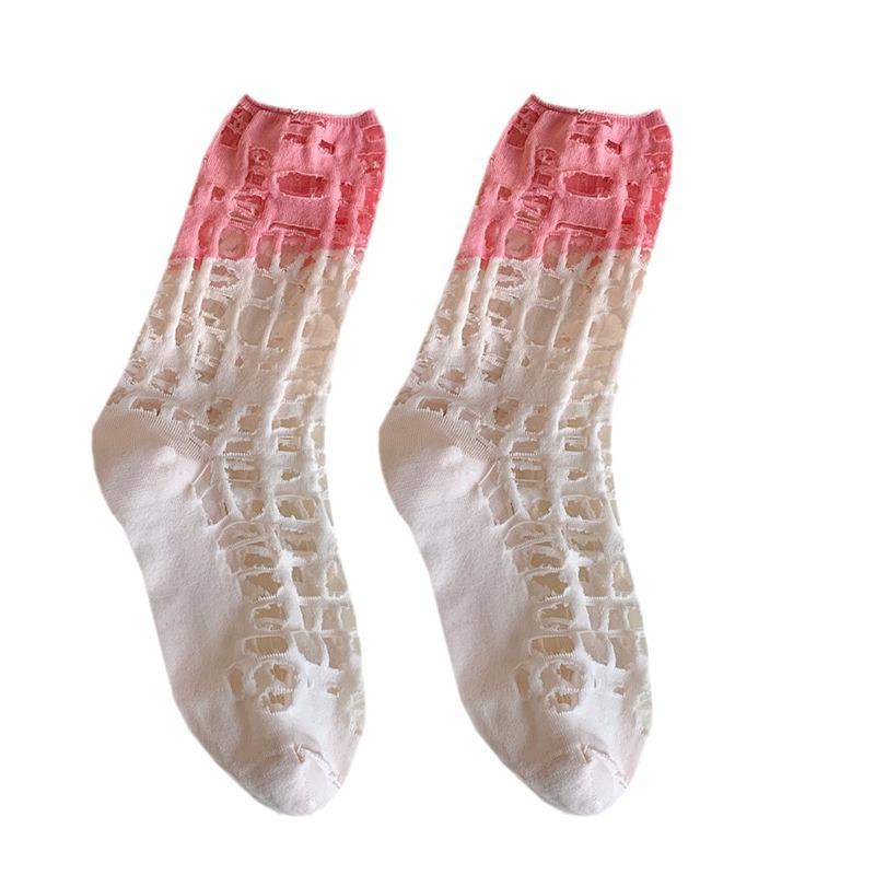 Contrast Splicing Torn Holes Beggar'S Hollow Mesh Socks Summer Breathable Glass Silk Tube Socks Thin Piles Of Socks