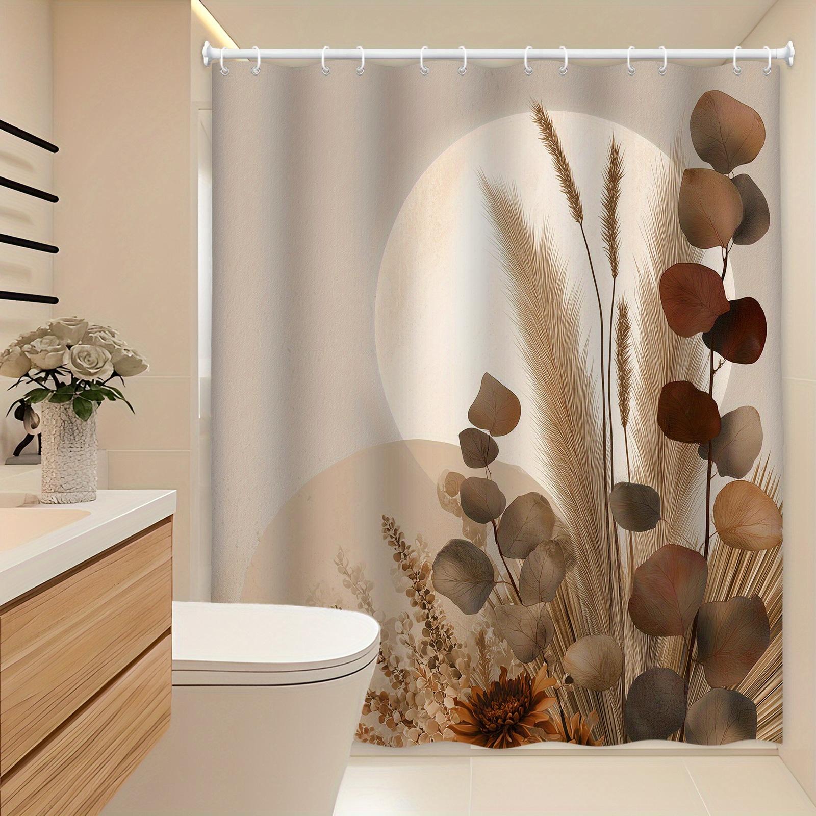 

Earthly Botanical Shower Curtain Dried Sunflowers Wheat Eucalyptus Design Minimalist Beige Brown Circle Bathroom Decor W60H190(CM)-1 Pcs