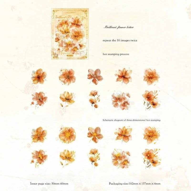 

20 Pcs/pack Flower Poetry Series Decorative Stamping Sticker Retro Plants Collage Scrapbooking Label Diy Diary Journal Planner