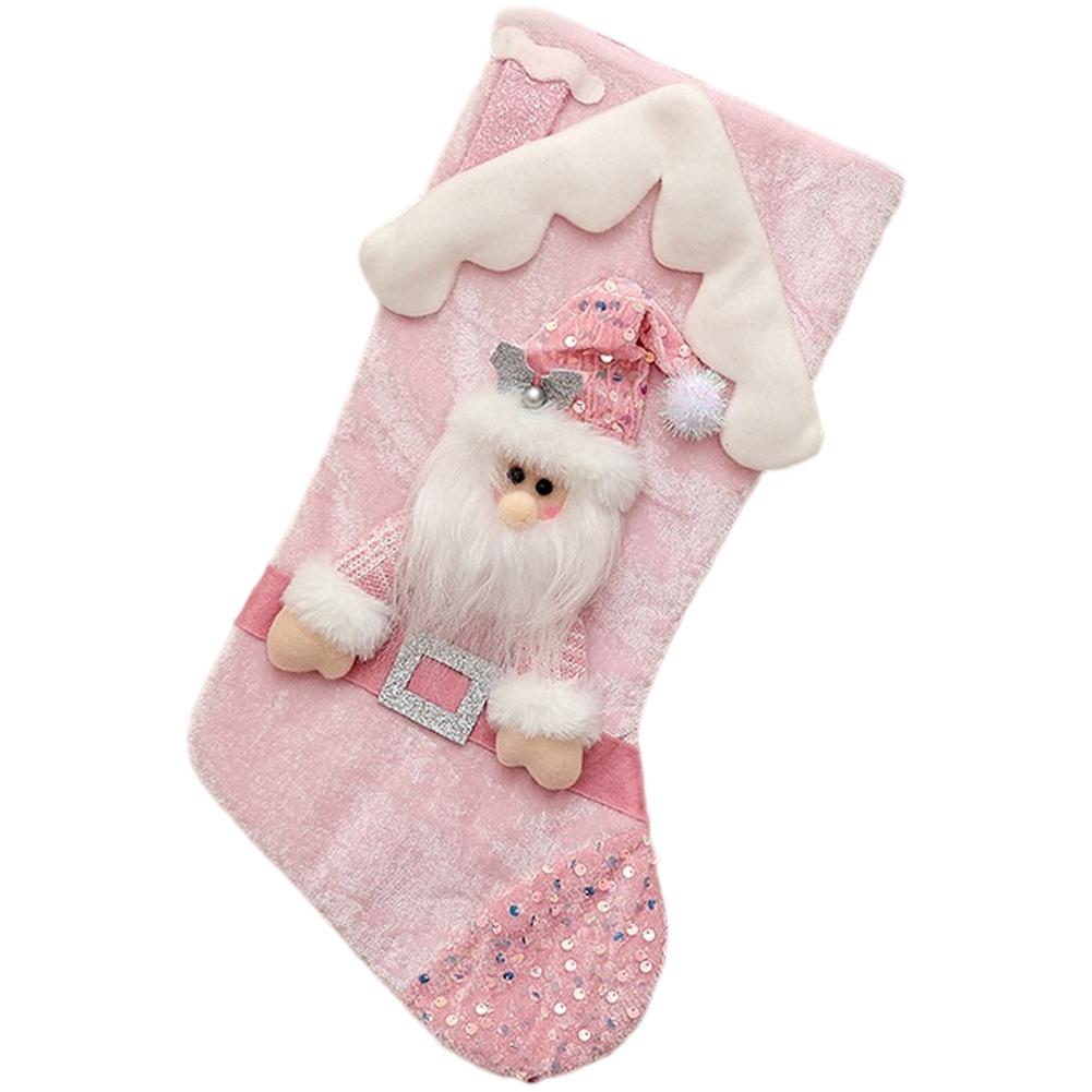 Holiday Decor Pink Glitter Stocking Holiday Party Pink Generous Size For Holding Presents Soft Fabric Material