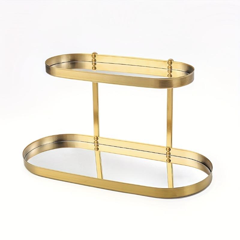 Mirror Double-Layer Jewelry Tray, Two-Tier Storage Rack for Cosmetics, Jewelry, And Watches, Made of Stainless Steel