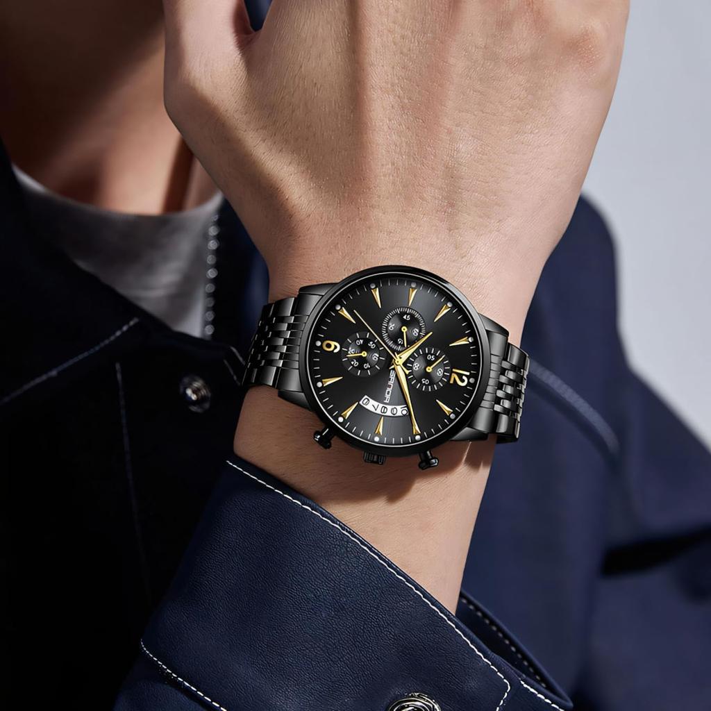 SANDA Fashion Men Chronograph Wristwatches Stainless Steel Waterproof Luminous Man Watch Date Quartz Business Men's Watches