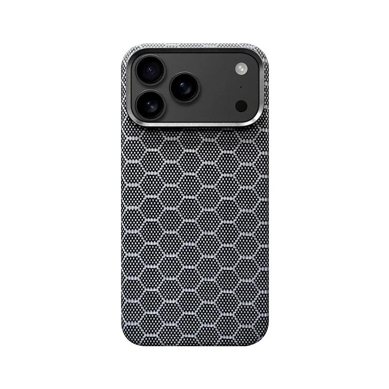 True Aramid Carbon Fiber Pattern Business Phone Case For IPhone 17 Pro Max Air Enhanced For MagSafe Ring Holder Protective Cover