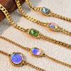 Fashion Gold Plated Stainless Steel Exquisite Versatile Colorful Cubic Zirconia Square Oval Charm Chain Unisex Gift Bracelet