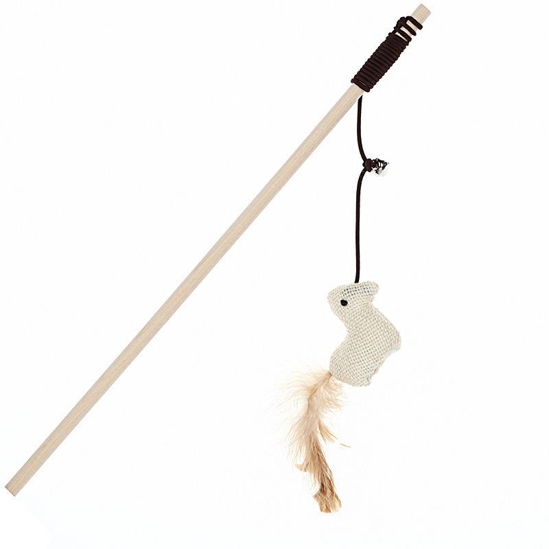 Cat Teasing Wand with Burlap, Feather, and Bell - Self-Entertainment Toy for Boredom Relief