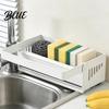 Kitchen Sink Cleaning Tool Storage Rack with Foldable Towel Rack Durable Carbon Steel Tray Suction Bar Holder Cup Fixation Sloped Drainage