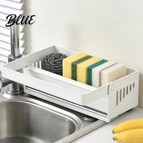 Kitchen Sink Cleaning Tool Storage Rack with Foldable Towel Rack Durable Carbon Steel Tray Suction Bar Holder Cup Fixation Sloped Drainage