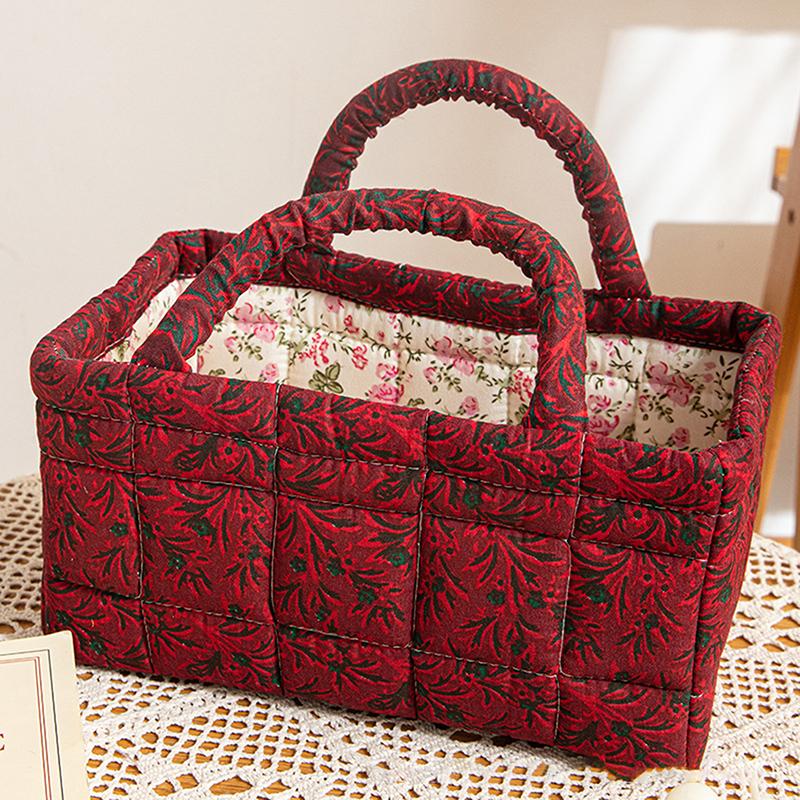 Floral Pattern Storage Basket Women Large Capacity Fabric Sweet Laundry Baskets With Easy Carry Handles Hampers Travel Tote Bag