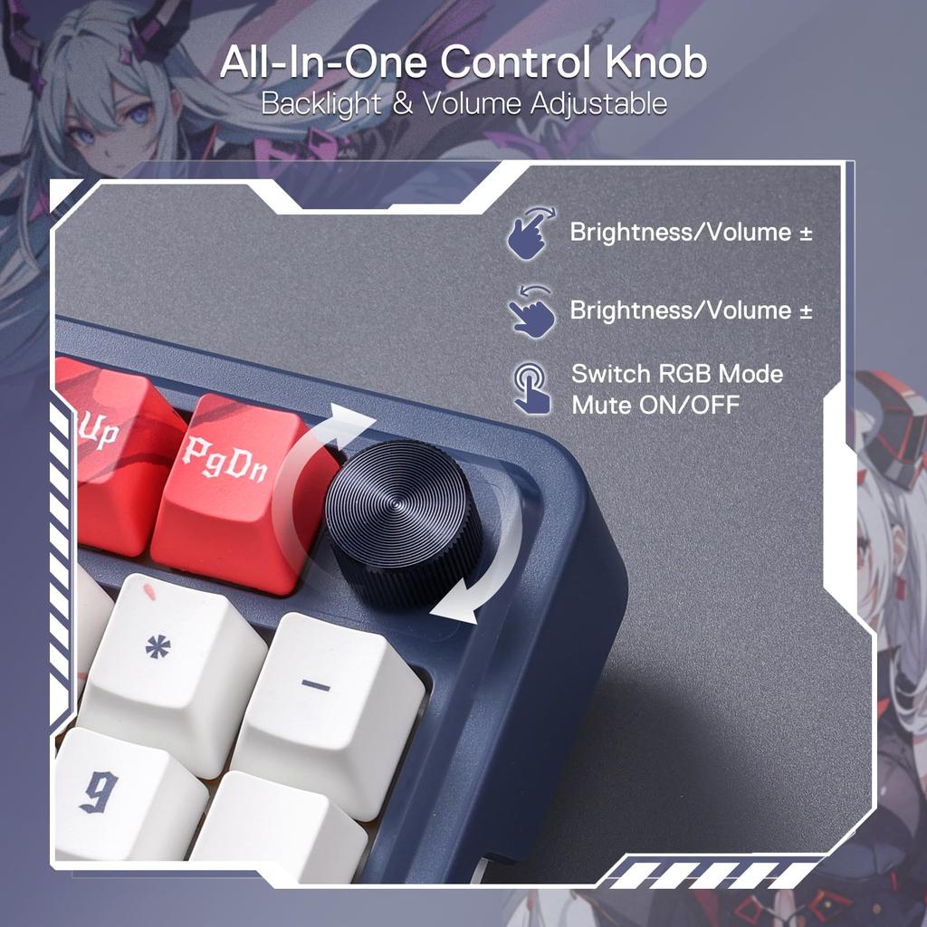 Redragon K686 PRO SE 98-Key Wireless Gasket RGB Gaming Keyboard, 3-Mode Anime Mechanical Keyboard with Hot-Swap Sockets, Dedicated Knob Control &