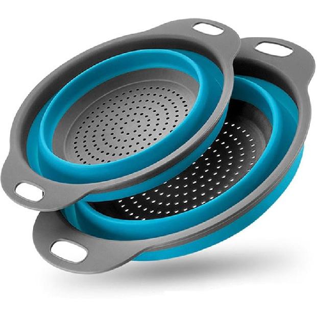 Collapsible Colander Set of 2 Silicone Kitchen Strainer Set, Perfect for Draining Pasta, Vegetable and fruit for Kitchen and Travel Use (green)