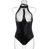 Sieviešu Sexy Plus Size Leather Mesh Apakšveļa Bodysuit Sleepwear