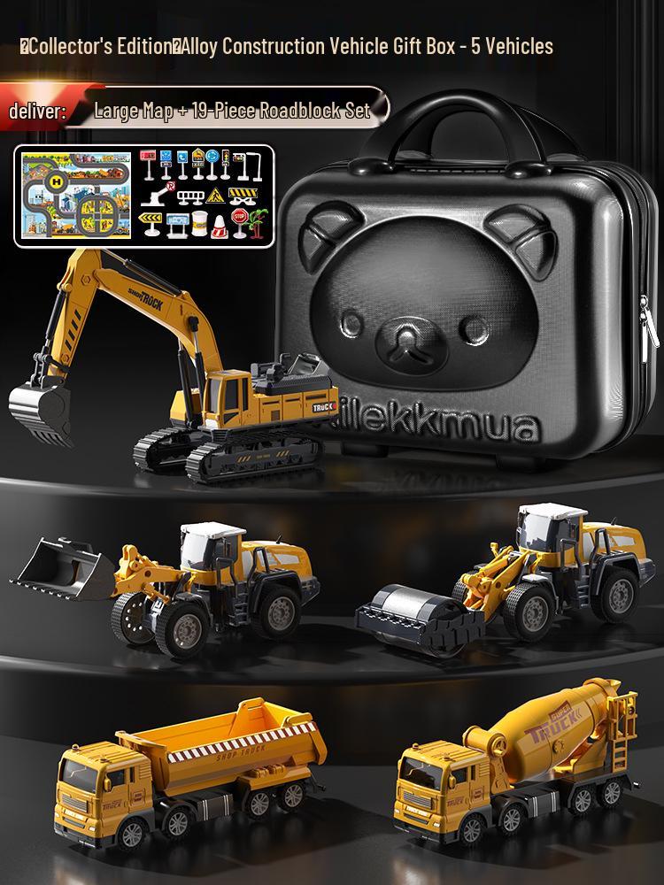 Beiges Alloy Excavator Set: Engineering Vehicle Model Toy with Bulldozer for Boys, Kids' Birthday Gift