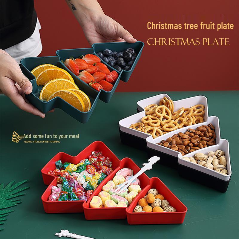 Creative Divided Holiday Snack Platter: Christmas Tree Design with Dried Fruits & Sunflower Seeds