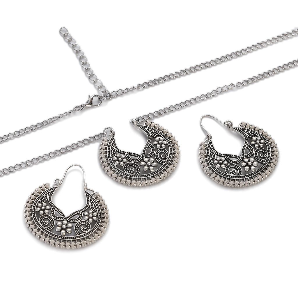 Vintage Ethnic Gold Color Drop Earrings Necklace for Women Heart Shape Statement Earrings Bohemian Rope Wrap Zircon Bijoux