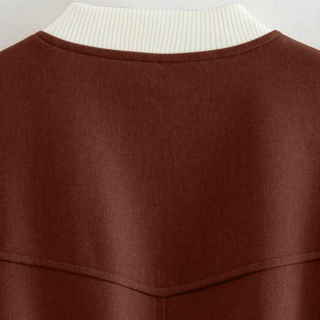 Ladies' Contrasting Color Fashionable Long Sleeved Button Down Jacket Jacket
