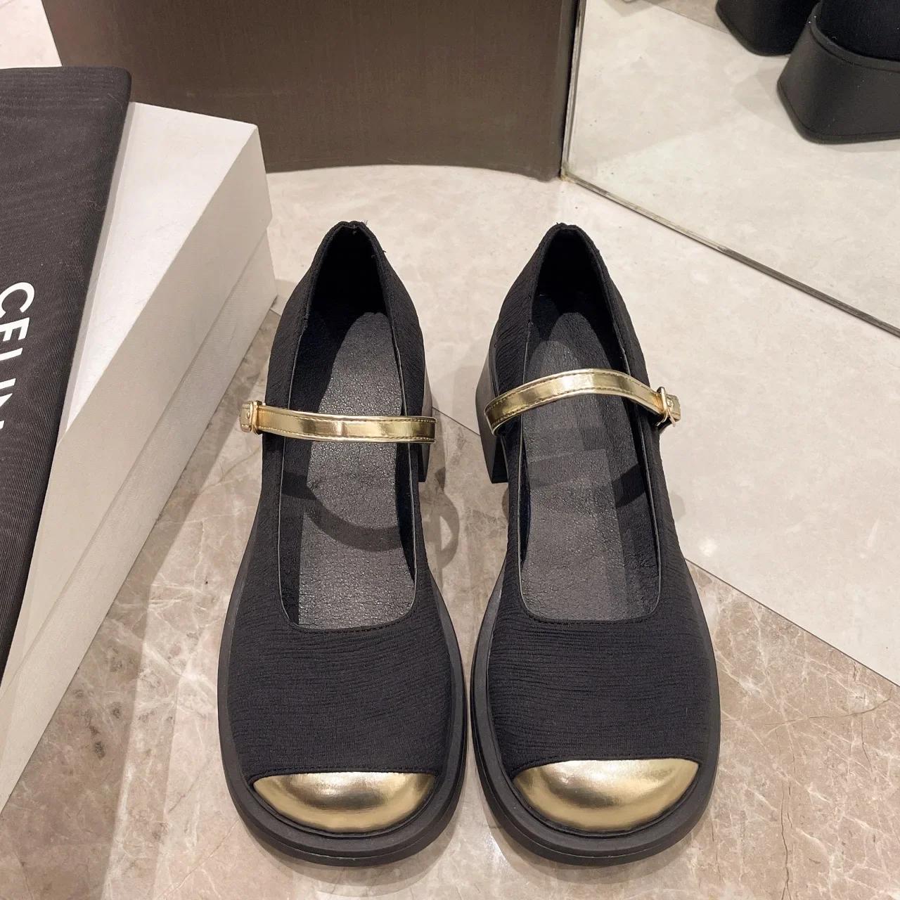 

Летние ретро туфли Мэри Джейн на низком каблуке женские туфли модные туфли-лодочки с пряжкой на толстом каблуке женские туфли-лодочки с круглым носком для вечеринок 2024 39 чёрный