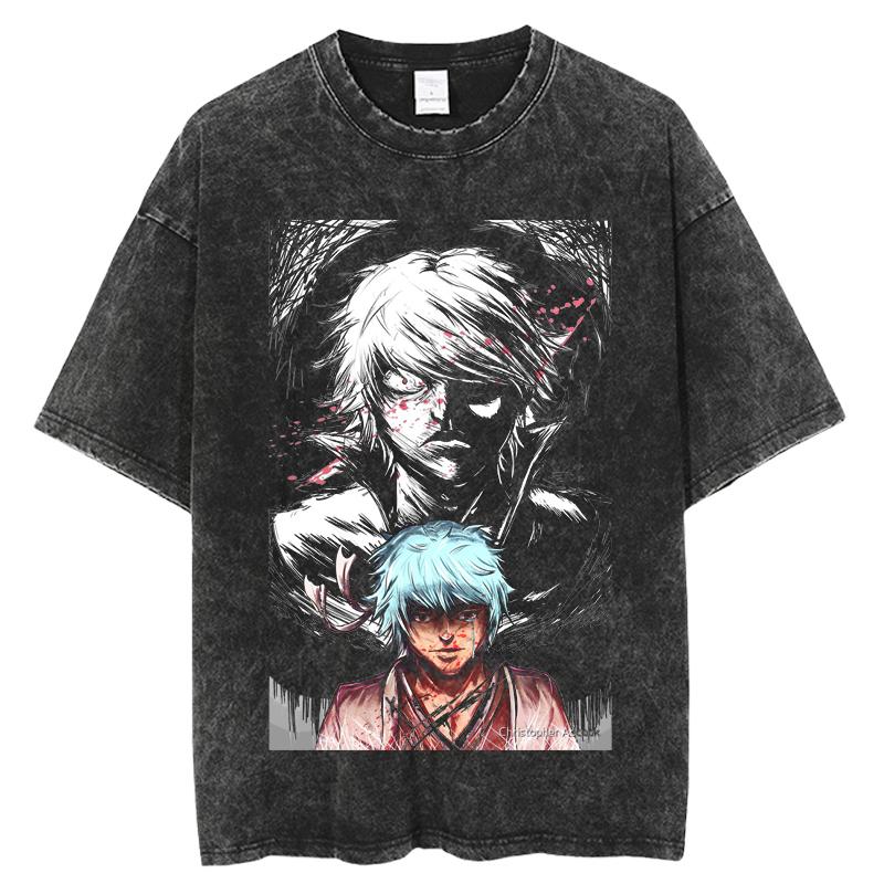 Gintama Manga Graphic Tshirt Sakata Gintoki Printed T Shirt Vintage Washed Oversized Tshirt Mens Clothing Short Sleeve Tees