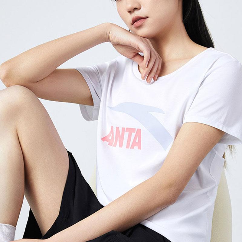 Anta Life Series Logo Print Round Neck Short Sleeve T-Shirt Women Tops Pure-White 962328120-4
