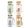 Cartoon teddy bear children's plastic cup, portable for school, outdoor, with rope, one click open cover, summer straw water cup