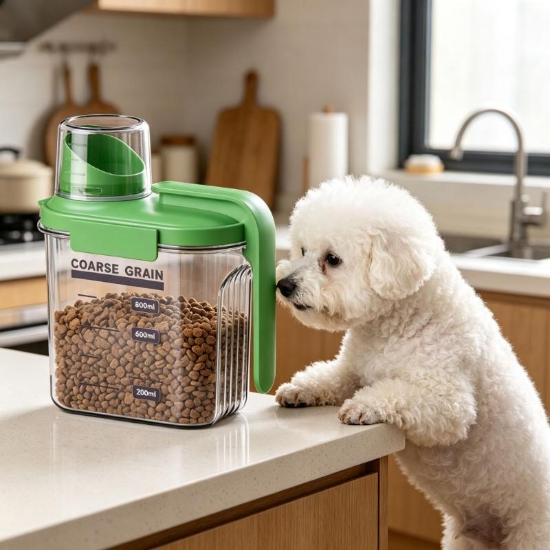 Little Household Canister With See Through Body And Slip Resistant Bottom Ideal For Storing Dry Pet Meals