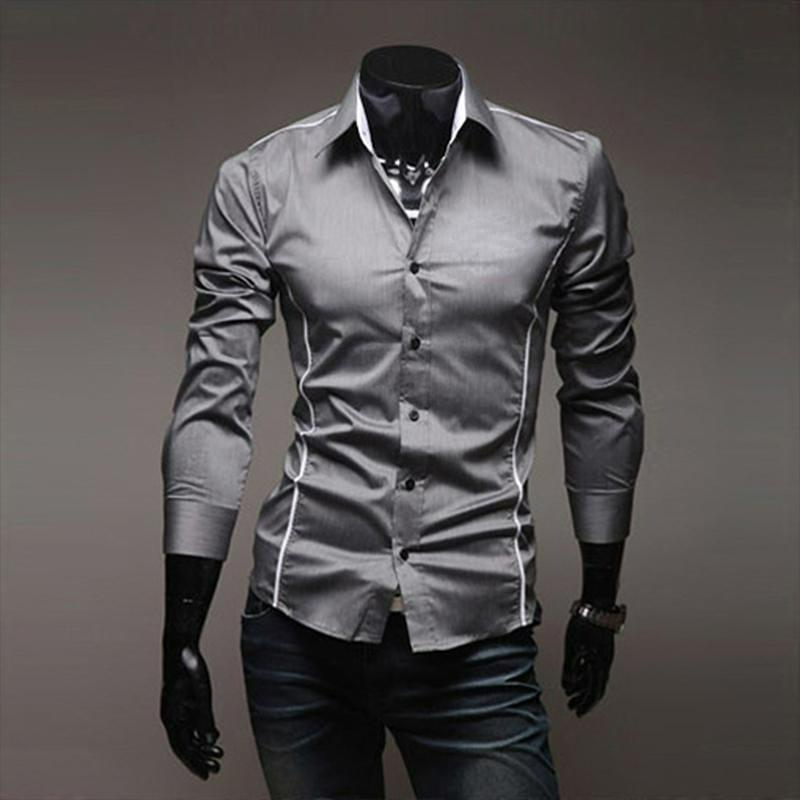 

Чоловіча повсякденна темпераментна сорочка з довгими рукавами, персоналізований тонкий топ з лацканами S сірий