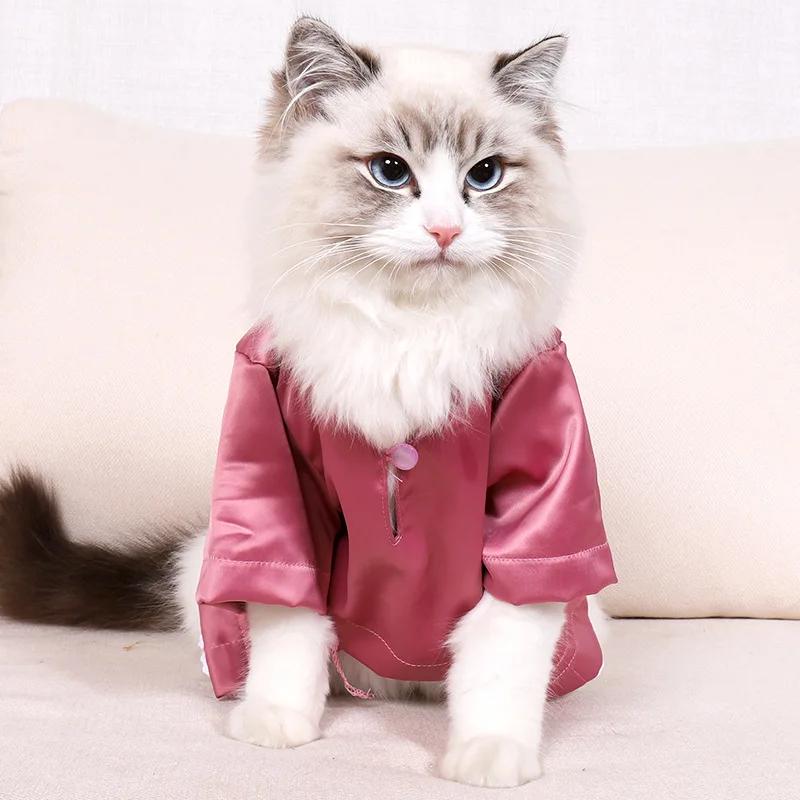 

Breathable Summer Cat Dress Pet Clothes Silk-Like Fashionable Shirt Traditional Chinese Style Lightweight Non-Stick Fur (pink,L) рожевий