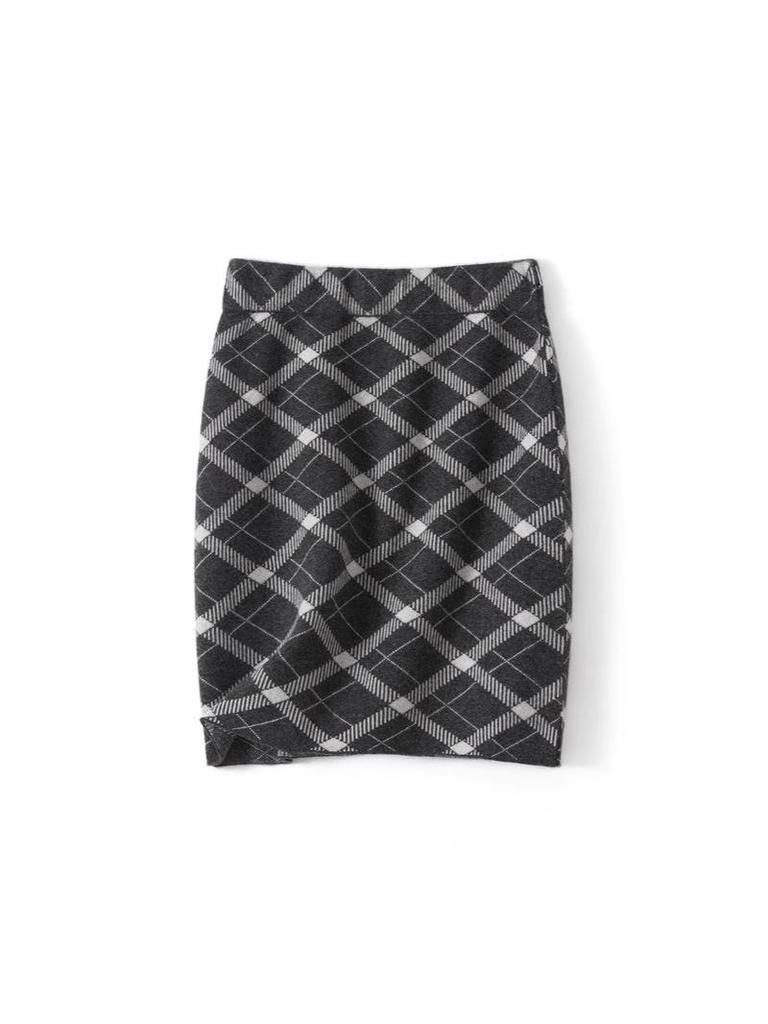 Women's Elegant High Waist Wool Plaid A-line Skirt - Autumn/Winter Slim Fit
