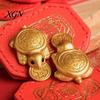 Positive Energy Charm Golden Turtle Feng Shui Ornament for Wealth And Prosperity, Metal Chinese Luck Handcrafted Brass with Faux Leather Sleeve,