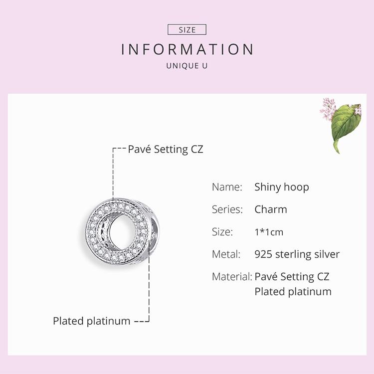 BAMOER Genuine 925 Sterling Silver Shiny CZ Paved Round Charm Heart Star Shape Bead for Original Bracelet