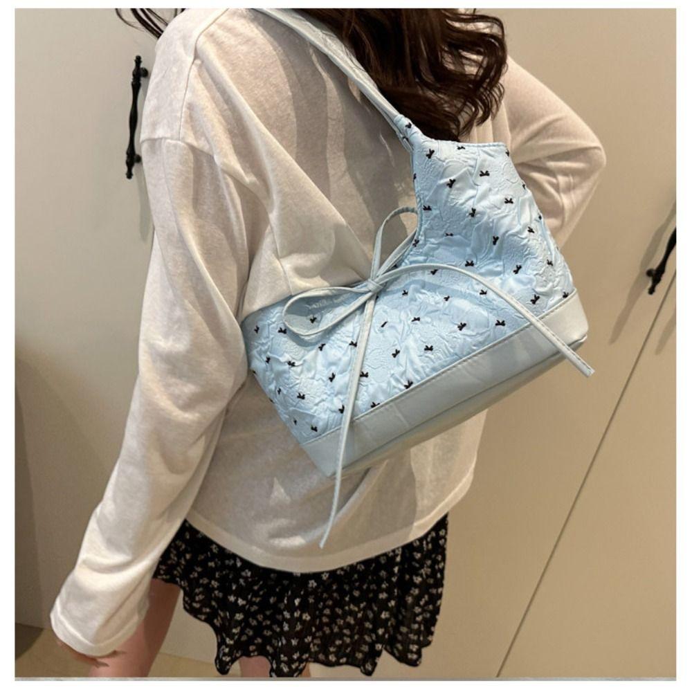 Y2K Bow Ribbon Shoulder Bag Sweet Tote Bag Trendy Armpit Bag  Female