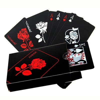 Gül Siyah Plastik Oyun Kartları Çiçek Kesim Sihirli Uygulama Kartları Su Geçirmez Poker