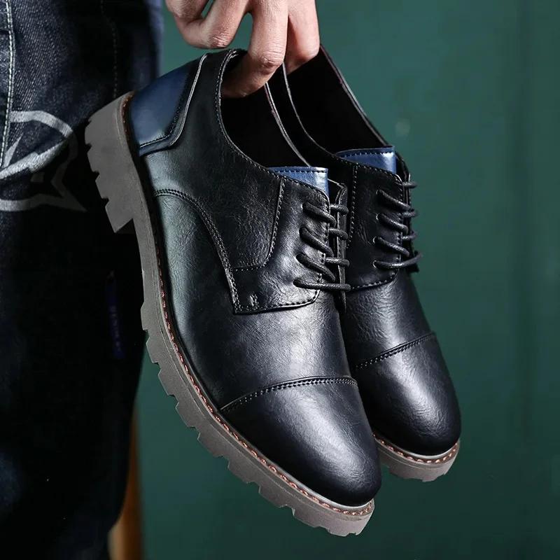 Fashion Vintage Men's Leather Shoes Casual Shoe Outdoor Workwear Men's Shoes British Style Single Botines Para Hombres Zapatillas Male