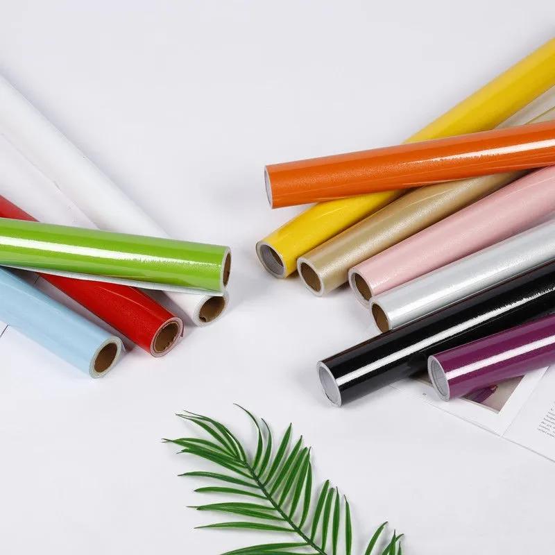 Thick Self-Adhesive Baking Paint Glossy Waterproof Wallpaper Cabinet Wardrobe Desktop Solid Color Furniture Renovation Sticker