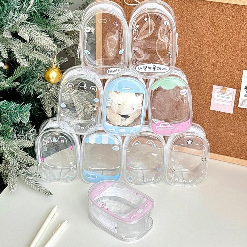 Transparent PVC Keychain Doll Storage Pouch For Mini Figures Toys School Accessories Kids Teens Travel Organizer