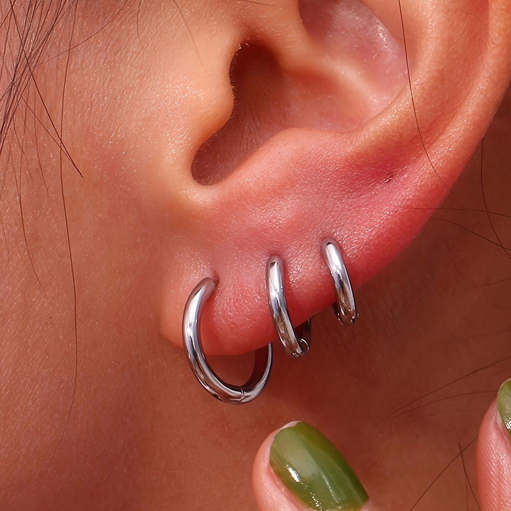 6pcs a Set of High-End Elegant Stainless Steel Six-Piece Women'S Small Ear Loops, High-Quality Stainless Steel Women Hoop Earrings