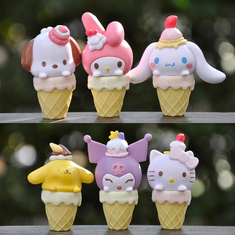 Hello Kitty 8Cm Figure Ice Cream Sanrio My Melody Anime Kawaii Cinnamoroll Kuromi Cat Gifts Toys Decoration For Children