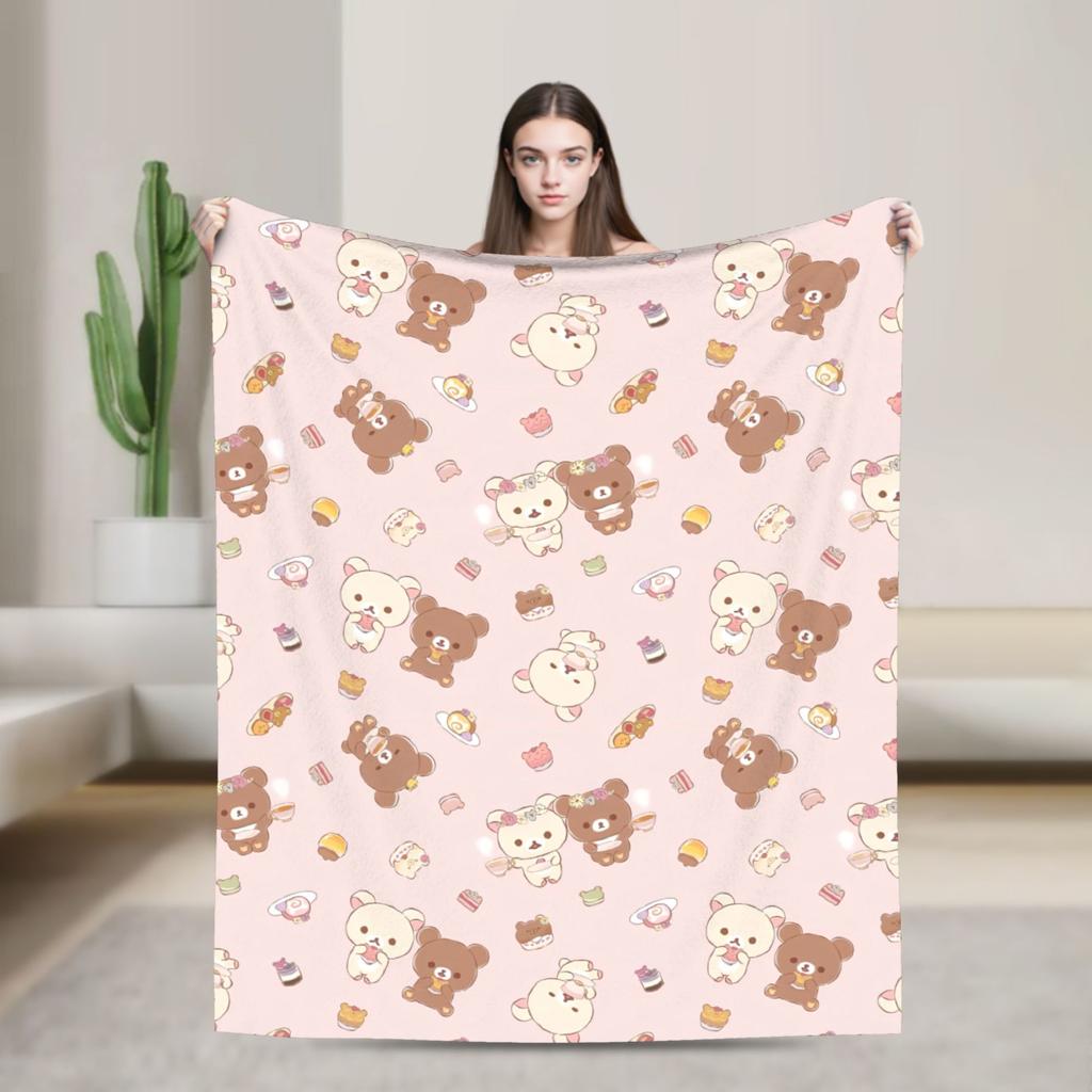 Rilakkuma Korilakkuma Cute Bear Flannel Blankets Kiiroitori Cartoon Funny Throw Blanket for Home 125*100cm Lightweight