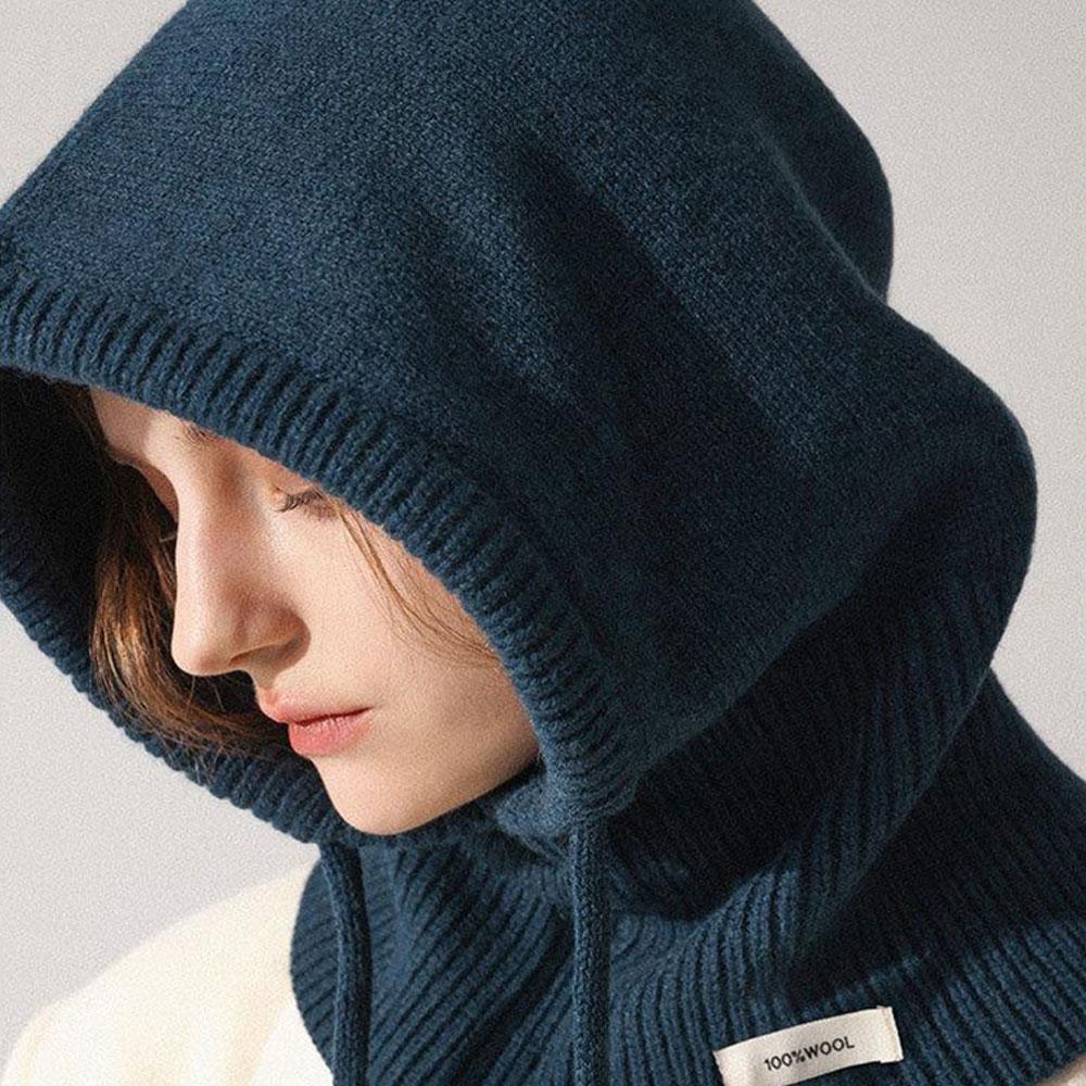 100% Australia Wool Balaclava Hat Winter Knitted Hooded Caps Outdoor Warm One-Piece Neck Collar Beanies Hats Bonnet For Women