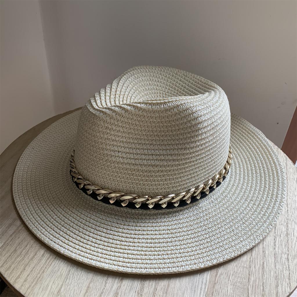 European and American hip hop black hat acrylic chain jazz straw hat children's street shot fashion sunshade panama top hat