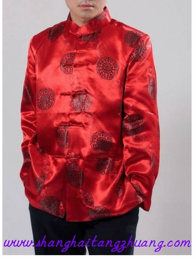 APEK Men's Red Long Sleeve Tang Suit Ethnic Outerwear for Spring, Autumn, Winter