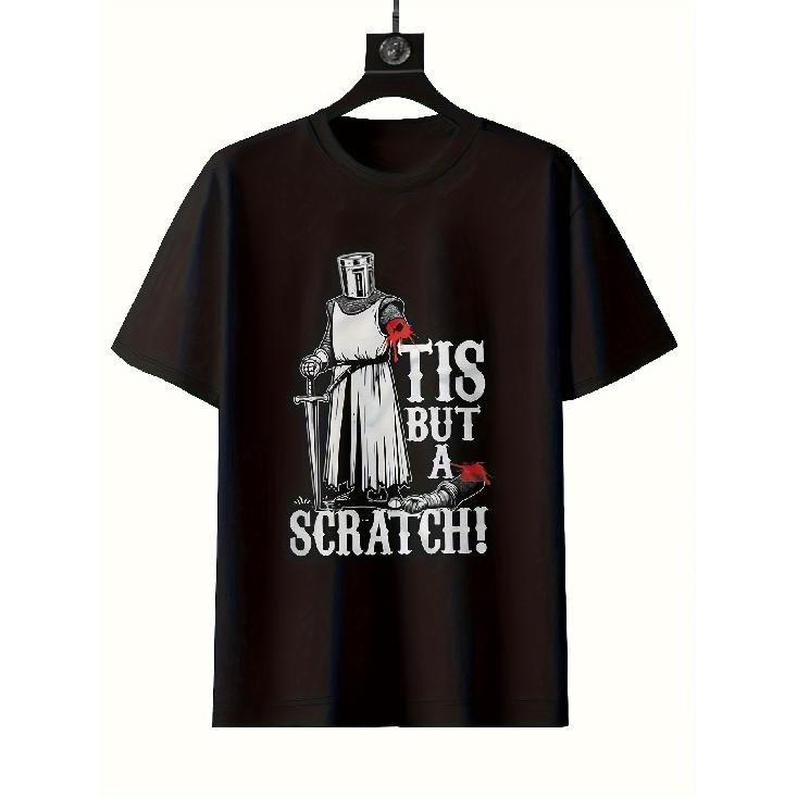 Men s Medieval Knight T-Shirt - Funny Monty Python  Tis But a Scratch  Quote & King Arthur/Lancelot Print - 200gsm Heavyweight Cotton Crew Neck Tee S чёрный